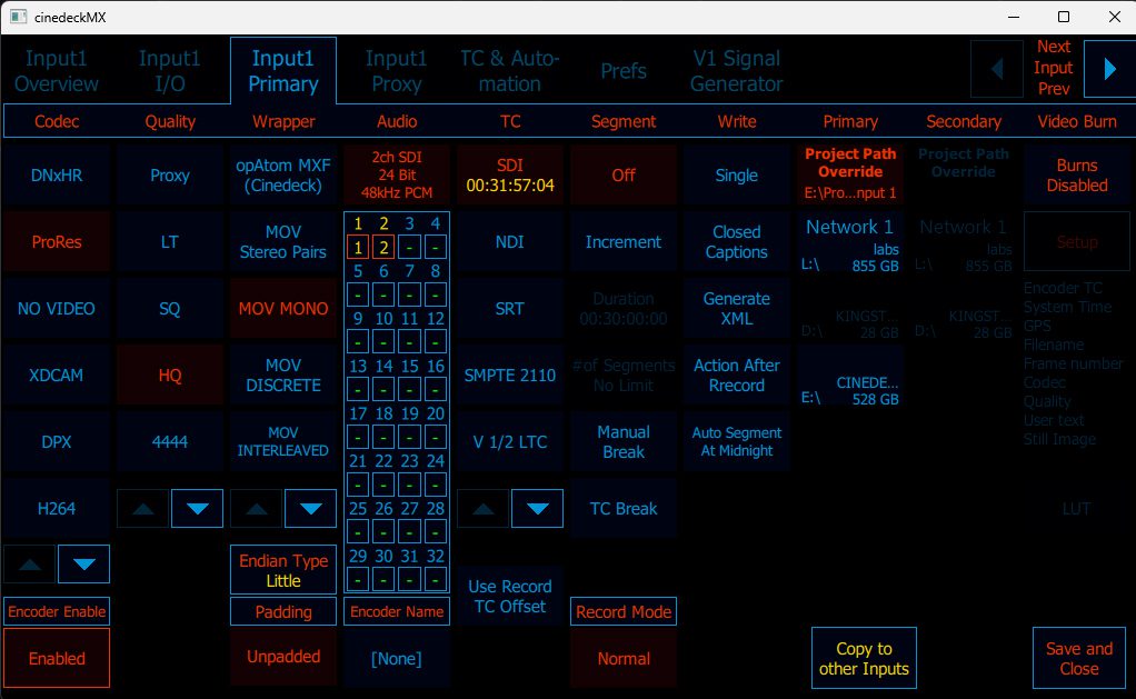 ProRes422 HQ Master File Settings in Cinedeck